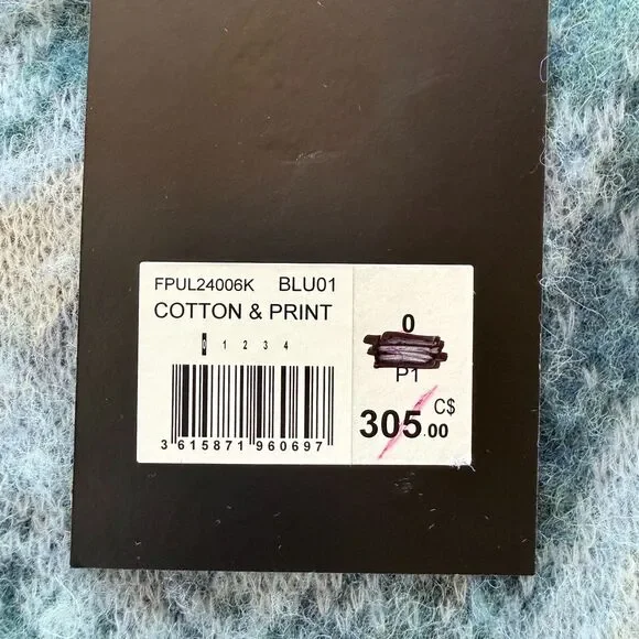 NEW The Kooples Abstract Colorblock Knit Alpaca Crewneck Wool Sweater in Blue XS